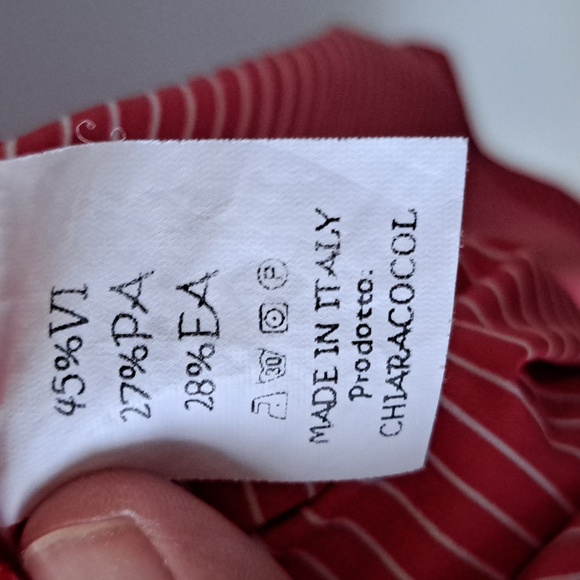 Chiara Cocol Milano Red & White Striped Midi Dress with Blue Trim SZ L - Picture 5 of 12